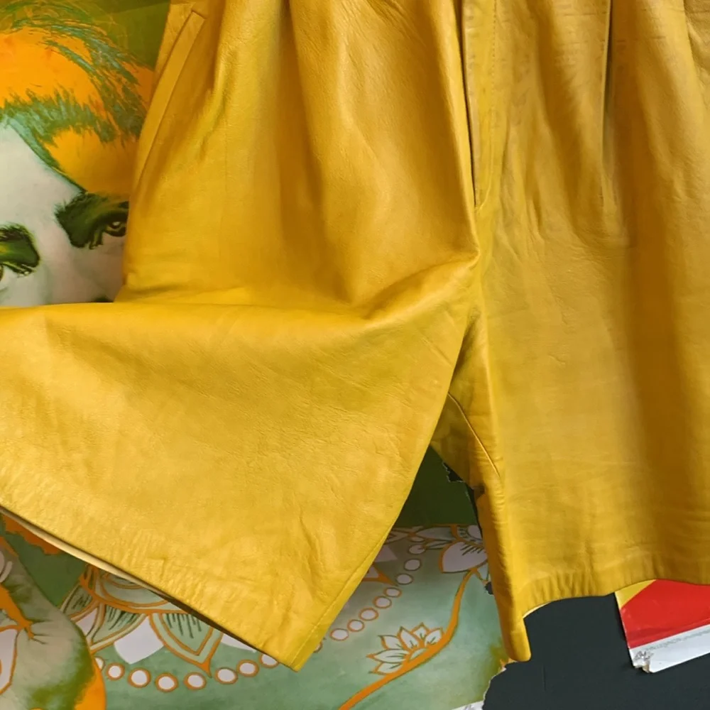 Vibrant Yellow Vintage Leather Shorts - Picture 2 of 8